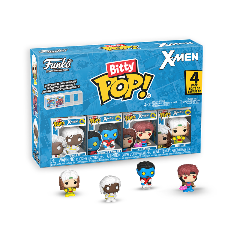 Bitty Pop! X-Men figure set with packaging on a white background