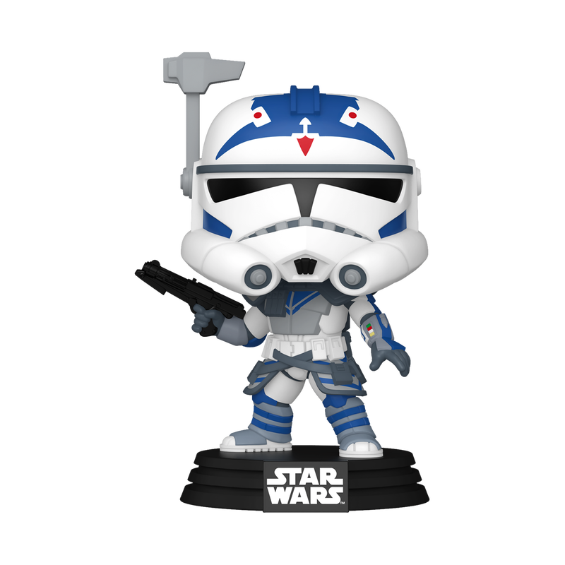 Star Wars stormtrooper figure with blue accents on a white background