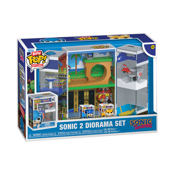 Sonic the Hedgehog 2 Diorama Set packaging with toy figures and accessories.