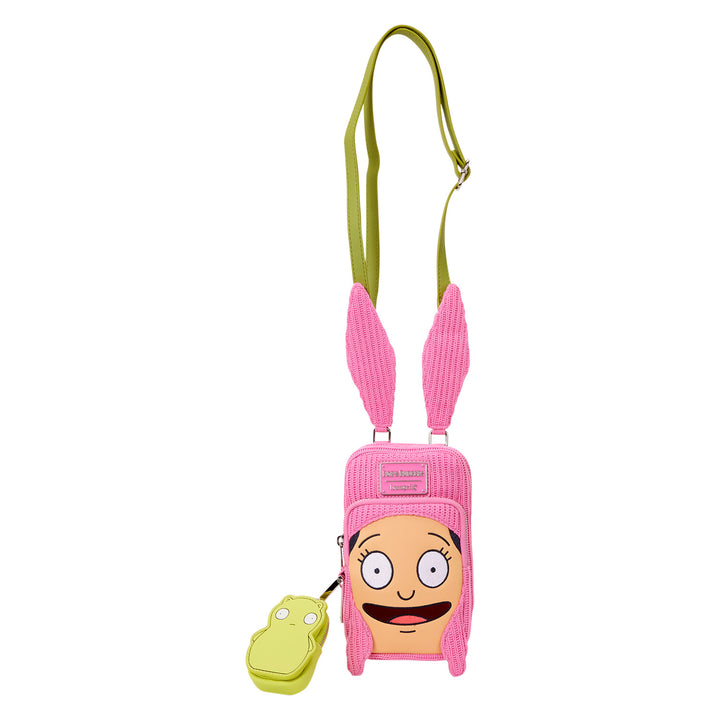 Pink character-themed pouch with a strap on a white background