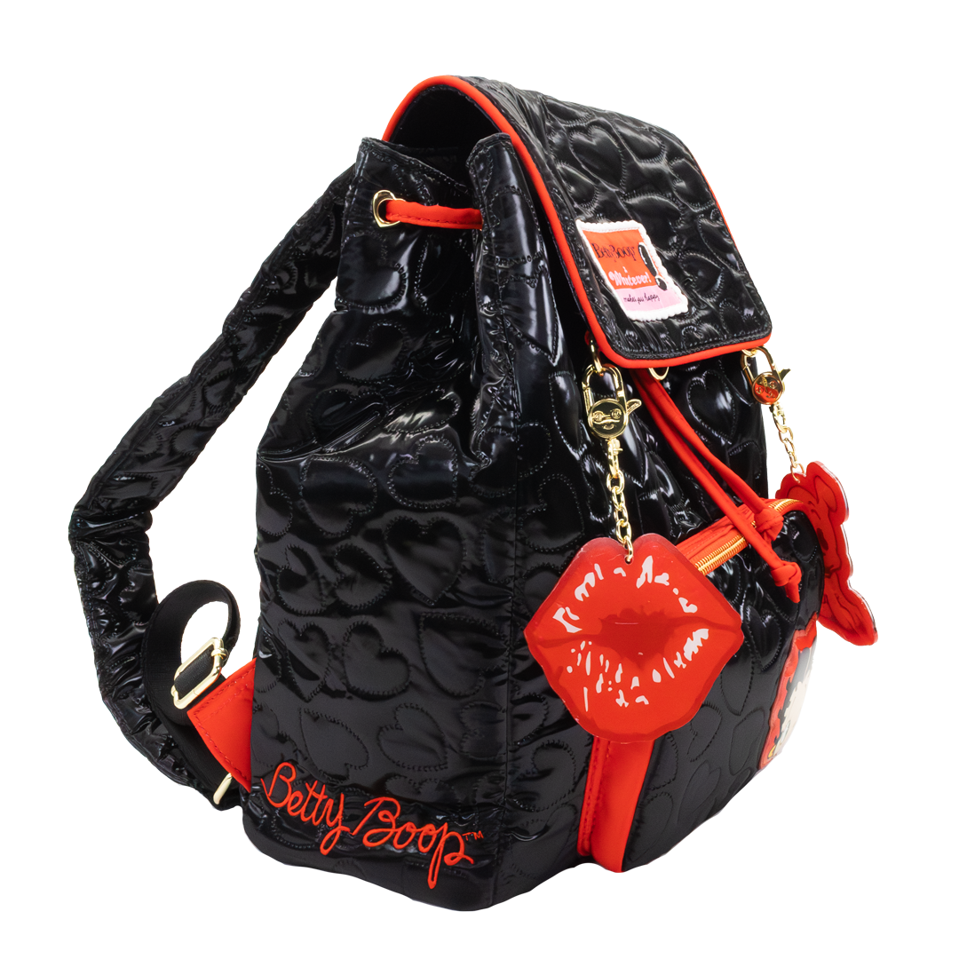 Whatever! Makes You Happy Betty Boop Quilted Heart Trinket Backpack w/ Acrylic Charms