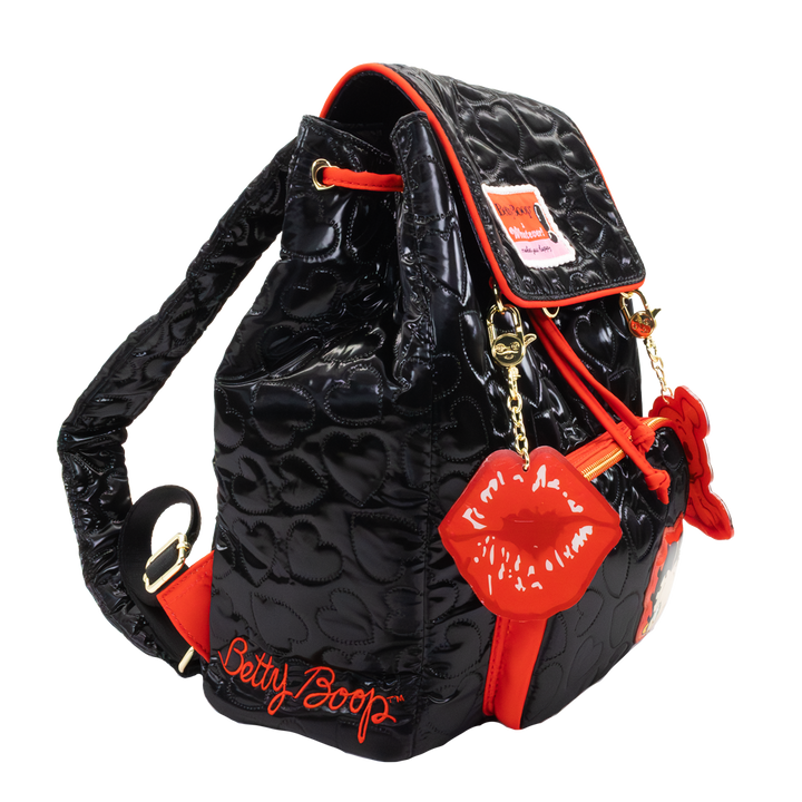 Whatever! Makes You Happy Betty Boop Quilted Heart Trinket Backpack w/ Acrylic Charms