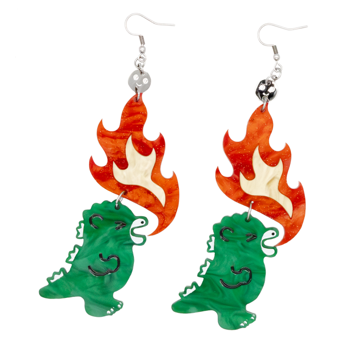Whatever! Makes You Happy Chibi Godzilla Raids Again Breathing Fire Acrylic Earrings