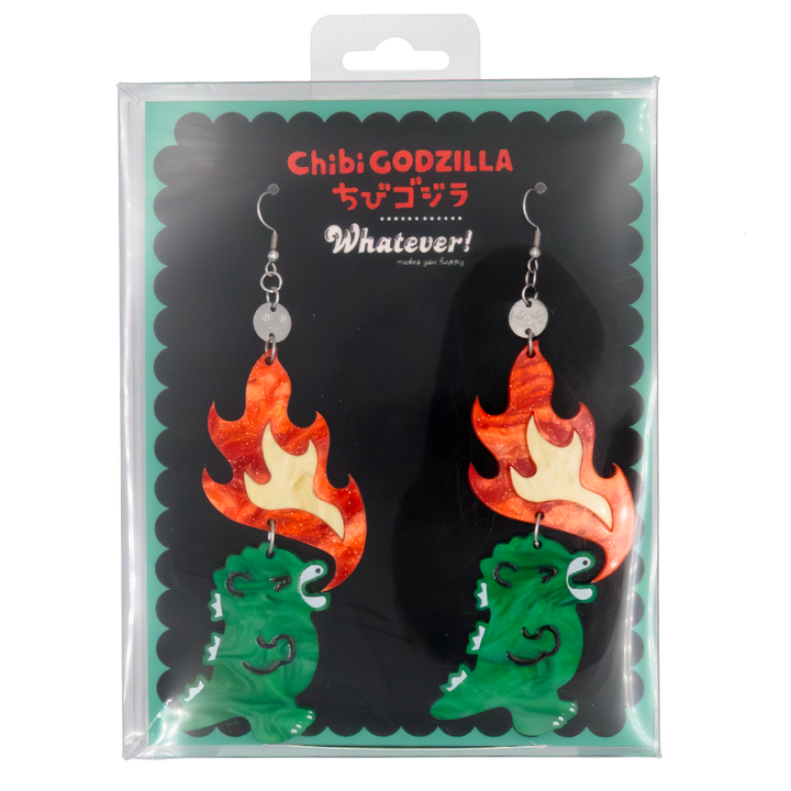 Whatever! Makes You Happy Chibi Godzilla Raids Again Breathing Fire Acrylic Earrings