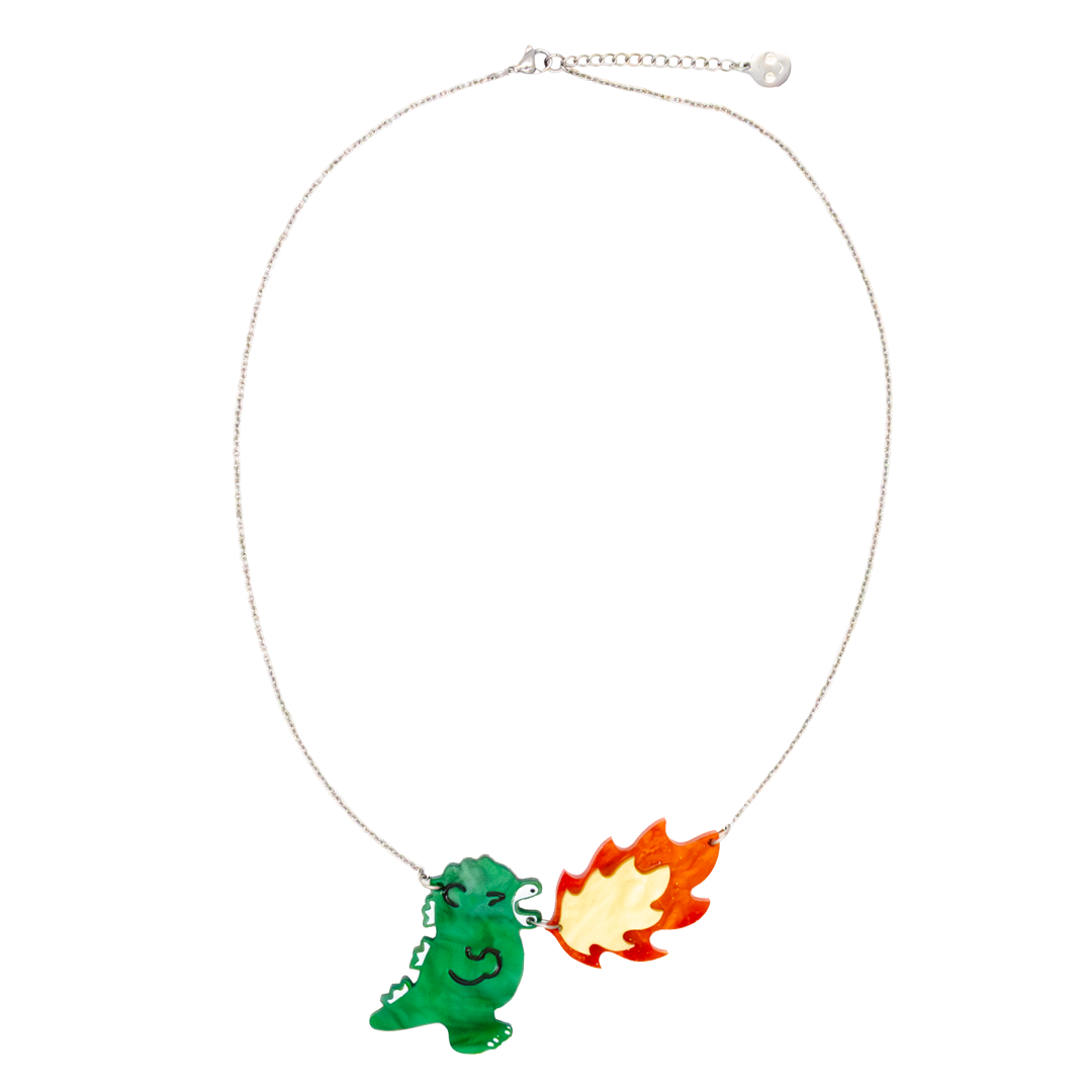 Whatever! Makes You Happy Chibi Godzilla Raids Again Breathing Fire Acrylic Necklace