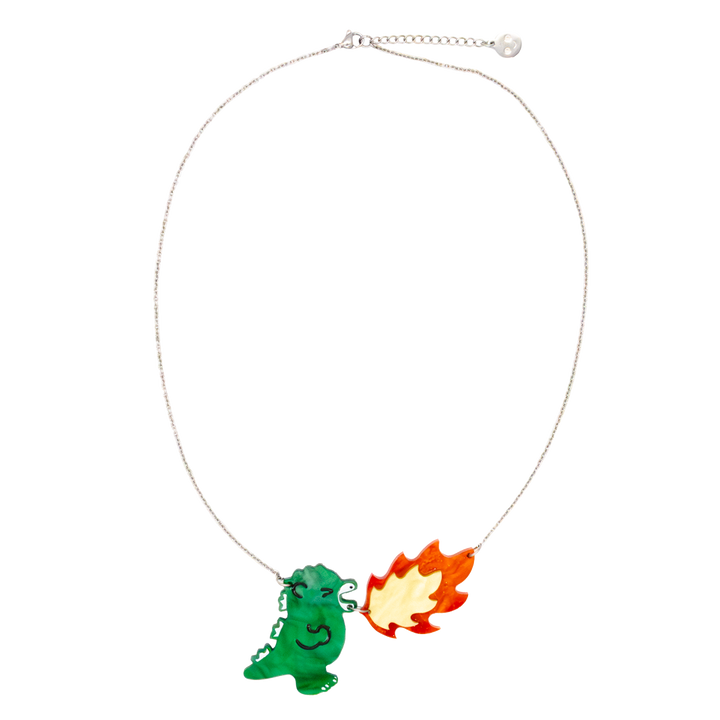 Whatever! Makes You Happy Chibi Godzilla Raids Again Breathing Fire Acrylic Necklace