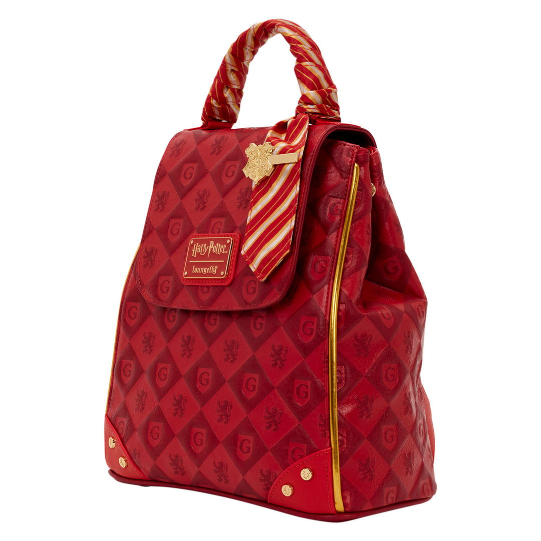 Red backpack with gold accents and a Harry Potter logo on a white background