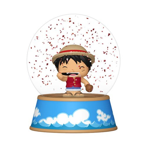 Funko Pop! vinyl figure Monkey D Luffy in a snowglobe on a white background