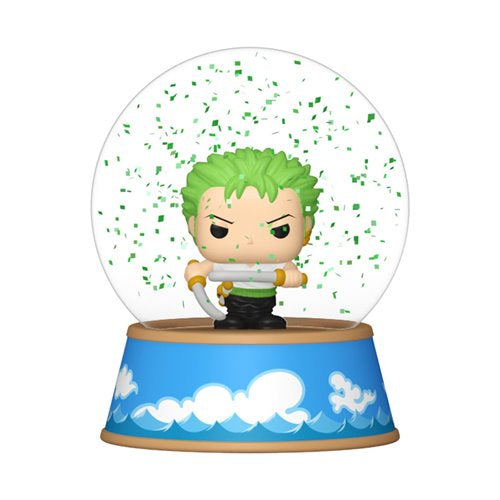Snow globe with a character figure inside on a white background