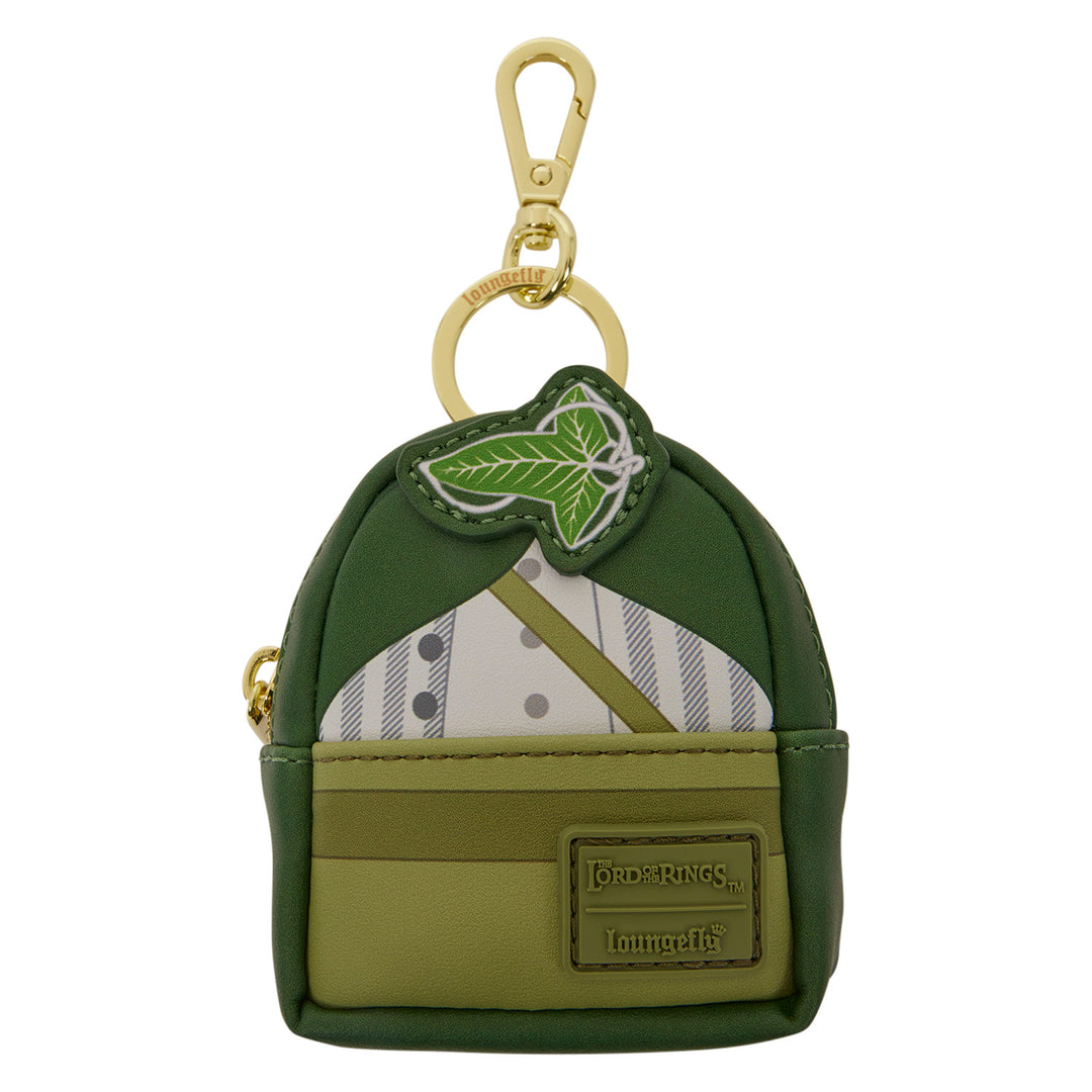 Green keychain pouch with a small bag attached on a white background