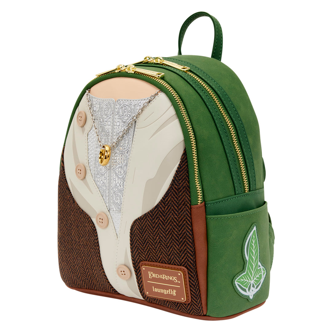 Green backpack with a unique design on a white background