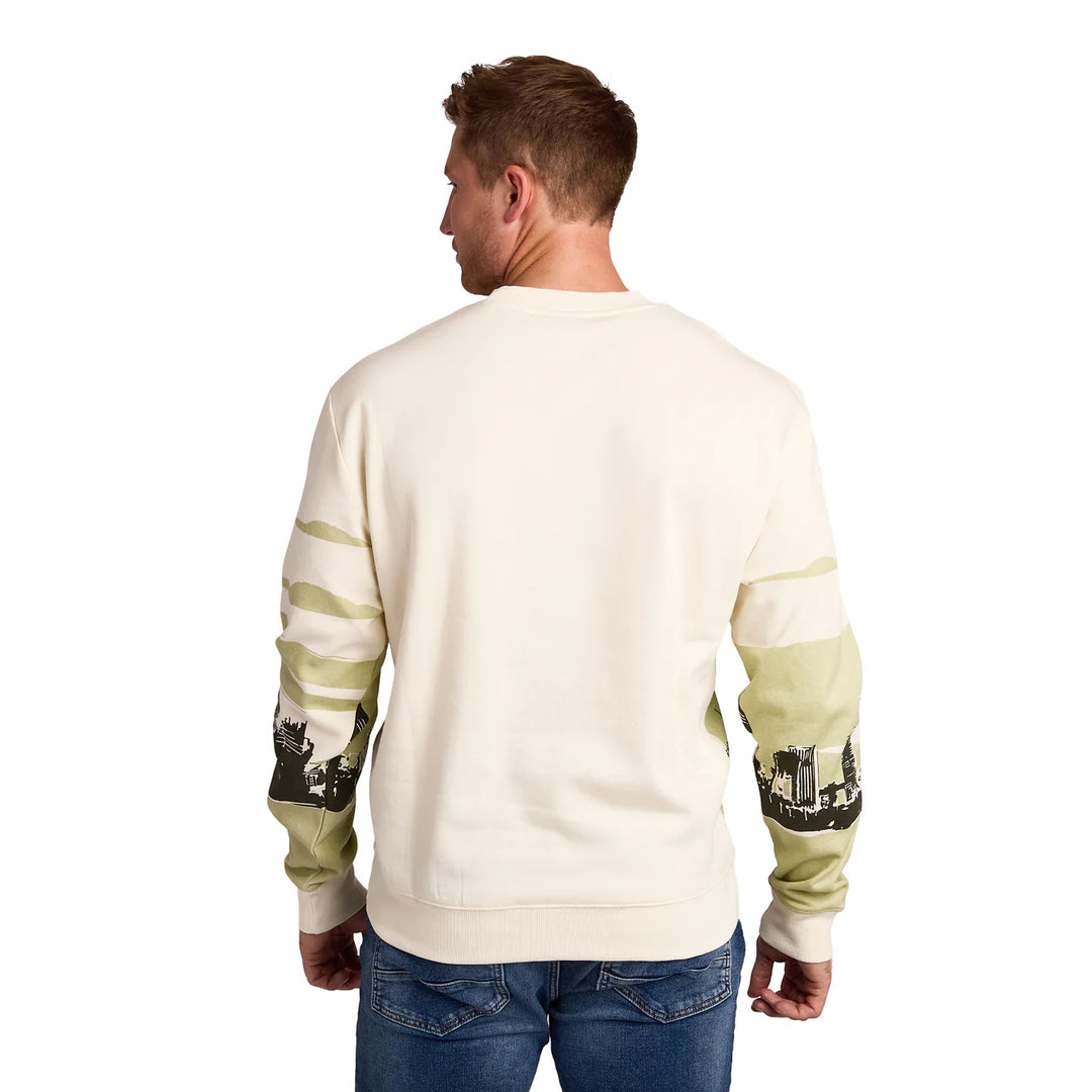 Godzilla Cityscape Men's White Crew Neck Long Sleeve Pullover Sweatshirt