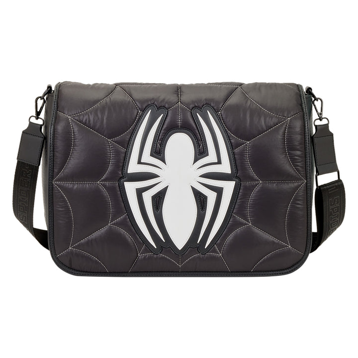 Loungefly Marvel Spider-Man Black & White Suit Quilted Messenger Crossbody Bag