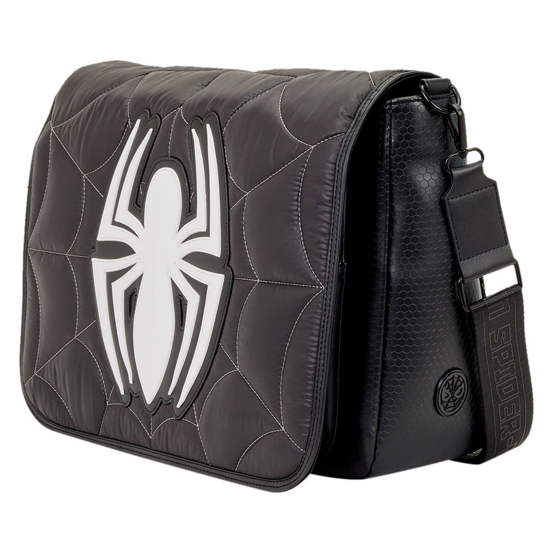 Loungefly Marvel Spider-Man Black & White Suit Quilted Messenger Crossbody Bag