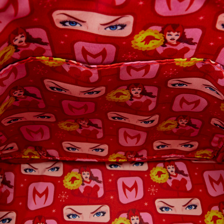 Red fabric with superhero character pattern