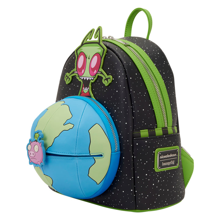 Backpack with alien and planet design on a white background