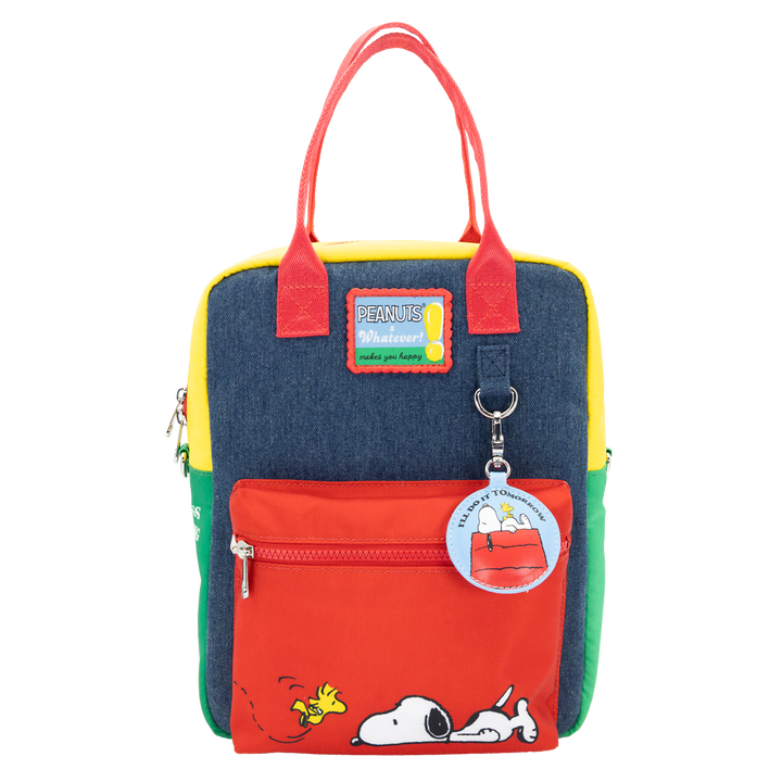 Whatever! Makes You Happy Peanuts 75th Anniversary Color Block Denim & Canvas Convertible Bag