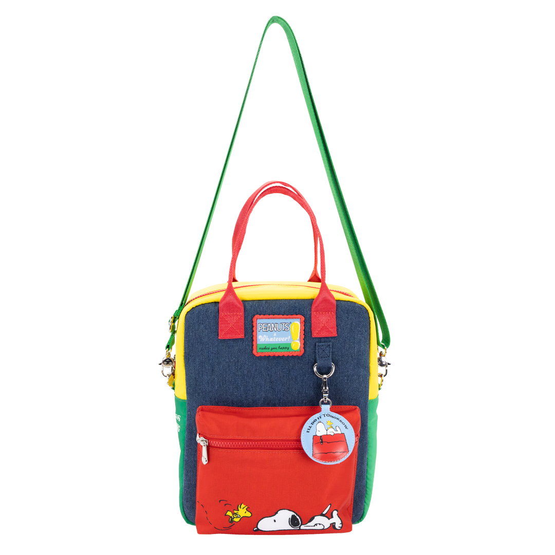 Whatever! Makes You Happy Peanuts 75th Anniversary Color Block Denim & Canvas Convertible Bag