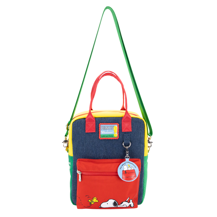 Whatever! Makes You Happy Peanuts 75th Anniversary Color Block Denim & Canvas Convertible Bag