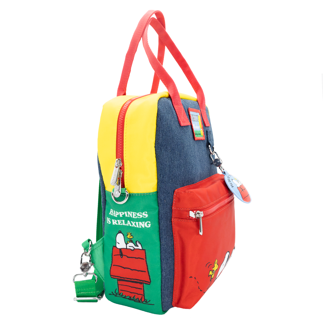 Whatever! Makes You Happy Peanuts 75th Anniversary Color Block Denim & Canvas Convertible Bag