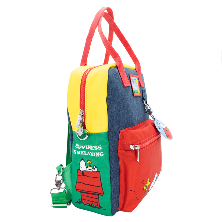 Whatever! Makes You Happy Peanuts 75th Anniversary Color Block Denim & Canvas Convertible Bag