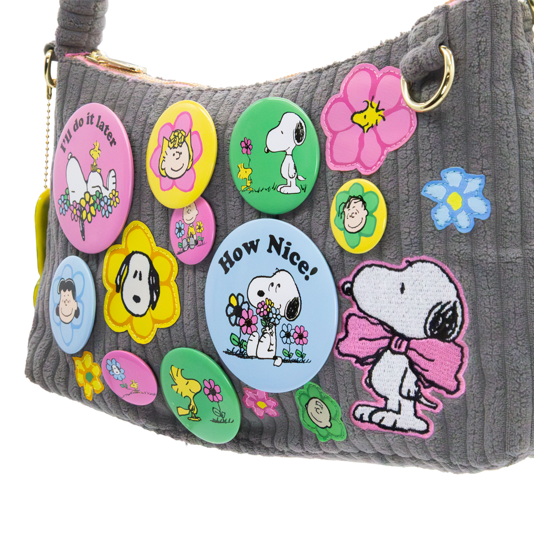Whatever! Makes You Happy Peanuts Sherbert Spring Pins and Patches Corduroy Baguette Bag