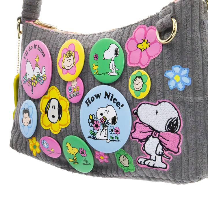 Whatever! Makes You Happy Peanuts Sherbert Spring Pins and Patches Corduroy Baguette Bag