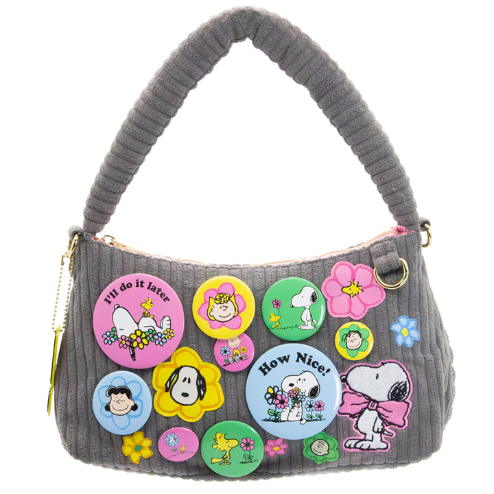 Whatever! Makes You Happy Peanuts Sherbert Spring Pins and Patches Corduroy Baguette Bag