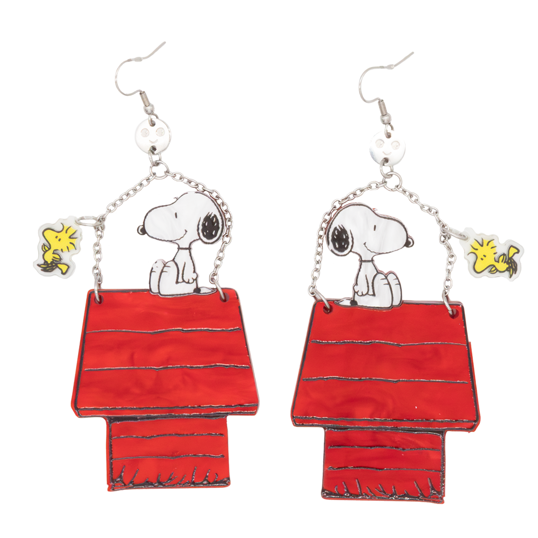 Whatever! Makes You Happy Peanuts 75th Snoopy & Woodstock Doghouse Layered Acrylic Earrings