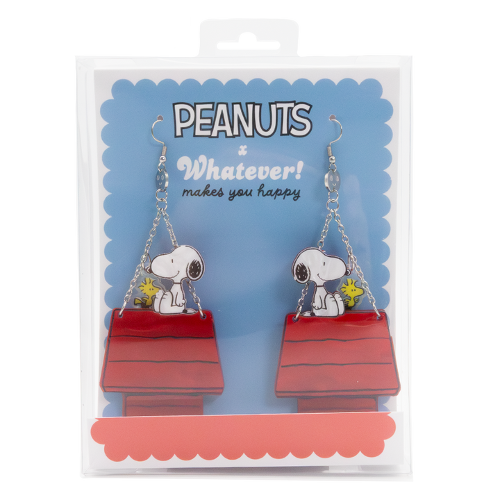 Whatever! Makes You Happy Peanuts 75th Snoopy & Woodstock Doghouse Layered Acrylic Earrings