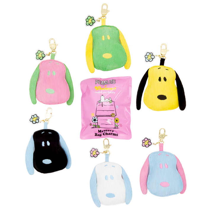 Whatever! Makes You Happy Peanuts Sherbert Spring Mystery Box Snoopy Head Padded Corduroy Bag Charm
