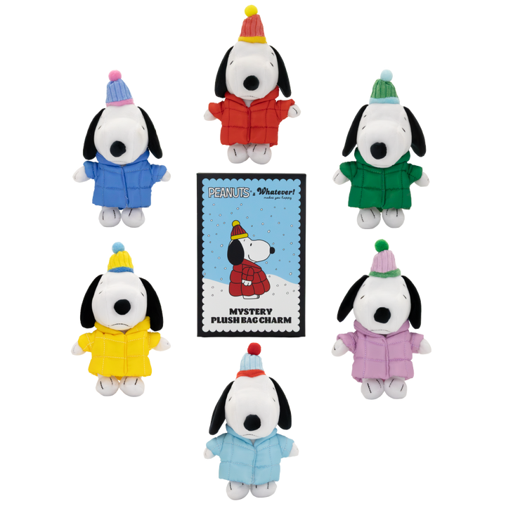 Whatever! Makes You Happy Peanuts Snoopy Puffer Jacket Mystery Box Plush Bag Charm