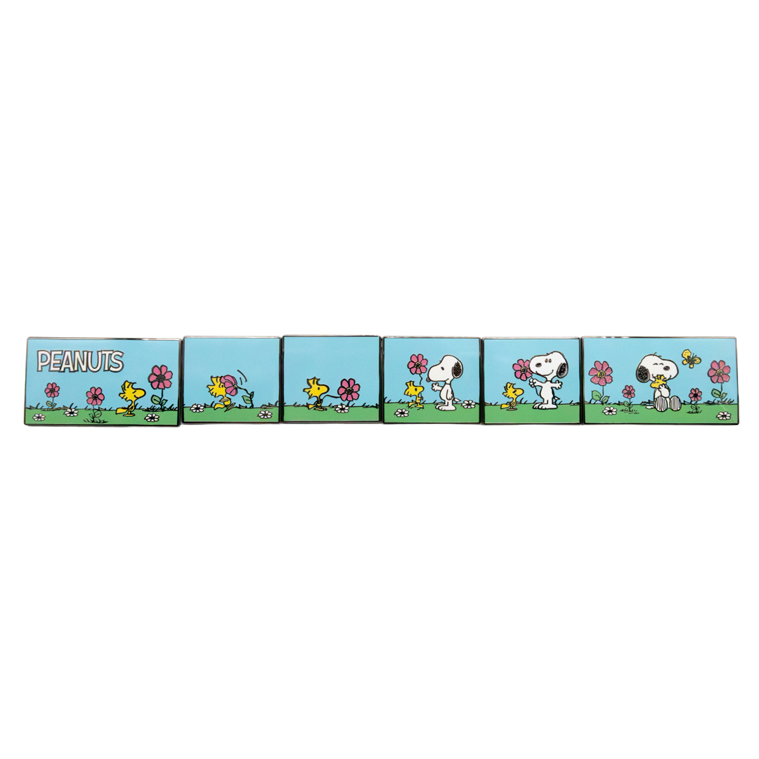 Peanuts-themed mystery comic strip enamel pins