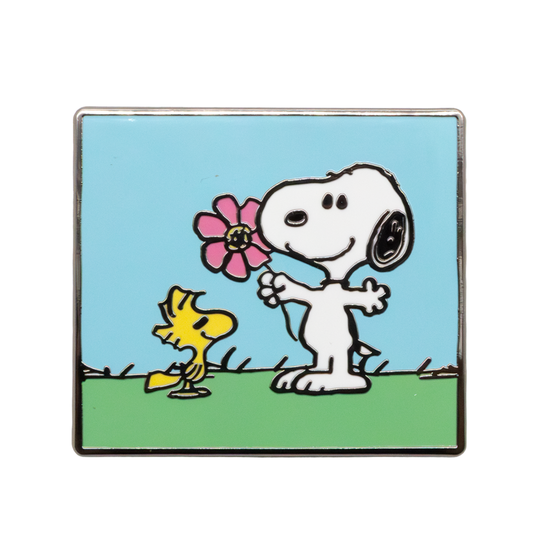 Peanuts-themed mystery comic strip enamel pins