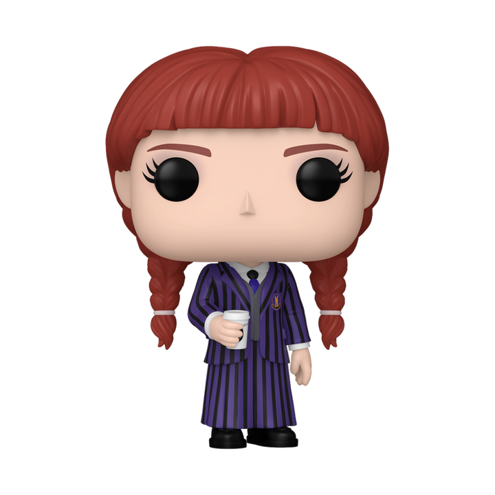Funko Pop! vinyl figure of a character with red hair in pigtails, wearing a striped outfit and holding a cup.
