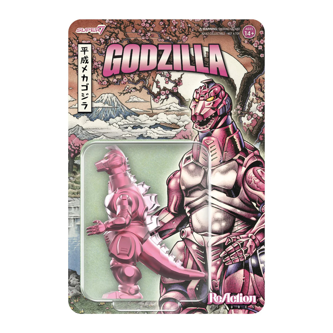 Pink Godzilla figure in packaging with scenic background