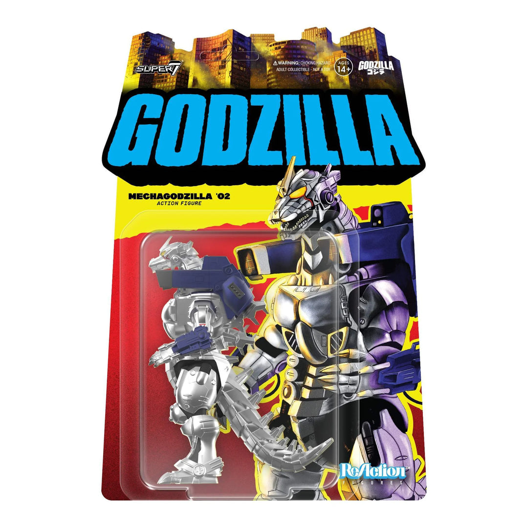 Toy figure of Godzilla in packaging with colorful background