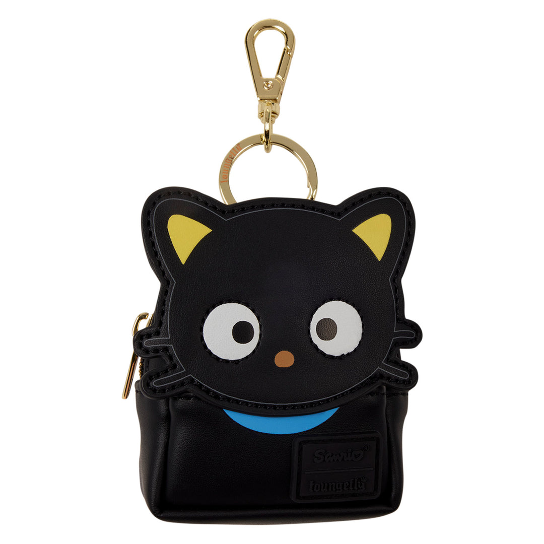 Black cat-shaped keychain pouch with a gold clip on a white background