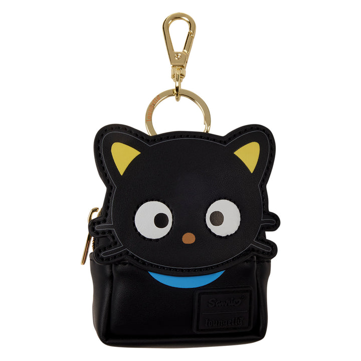 Black cat-shaped keychain pouch with a gold clip on a white background
