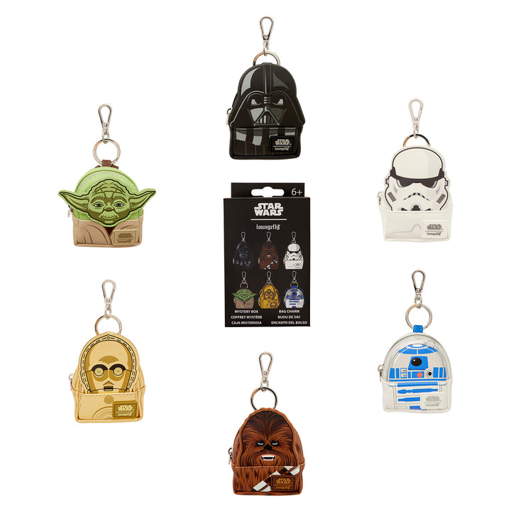 Collection of Star Wars character keychains on a white background