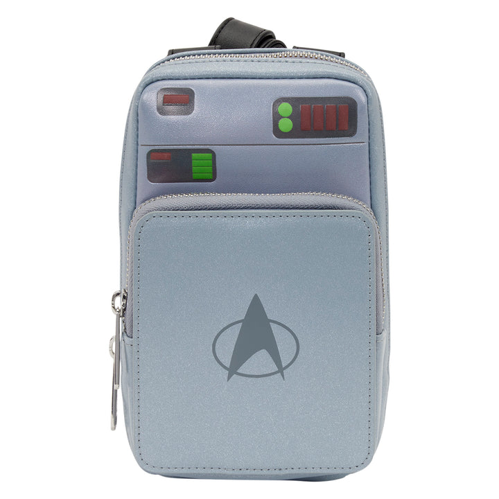 Gray pouch with Star Trek logo and control panel design on a white background