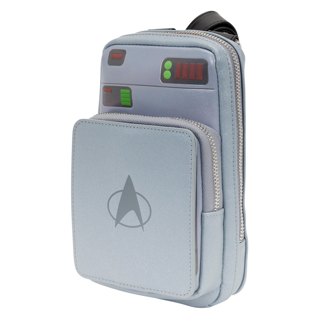 Gray pouch with Star Trek logo and control panel design on a white background