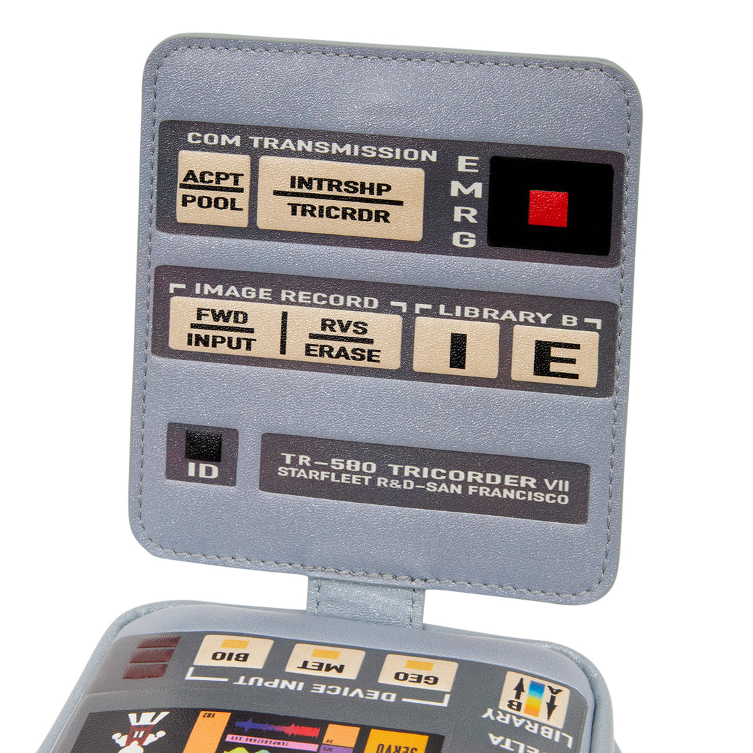 Tricorder design wallet with Star Trek branding on a white background