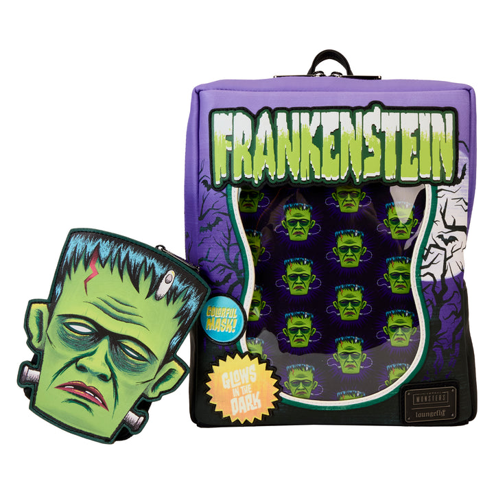 Loungefly Universal Monsters Frankenstein Neon Mask Glow in the Dark Mini Backpack