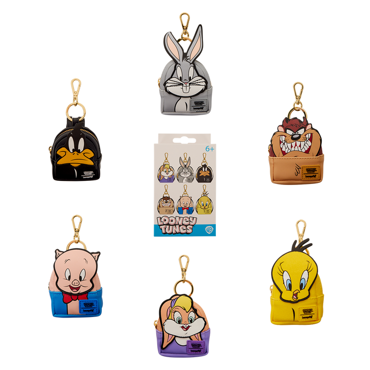 Collection of Looney Tunes character keychains on a white background