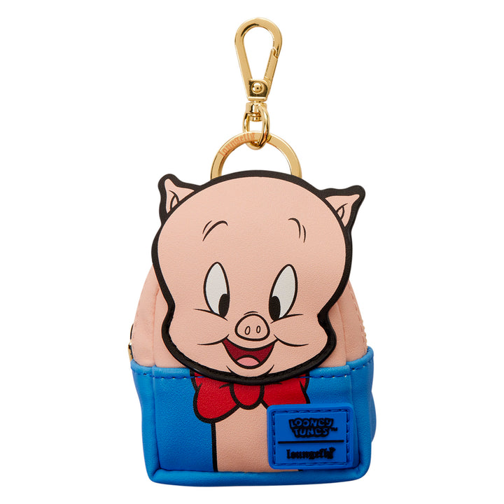 Cartoon character keychain with a blue outfit on a white background