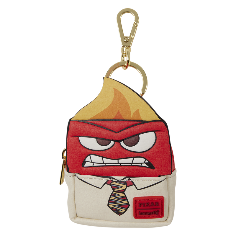 Keychain with a character design featuring a tie and angry expression on a white background