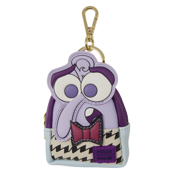 Character-themed keychain with a purple and white design on a white background