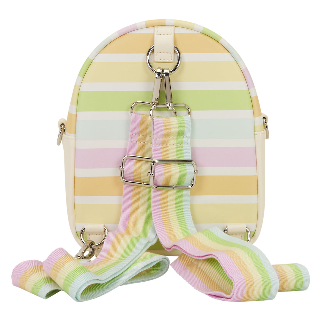 Pastel striped dog harness and leash set on a white background