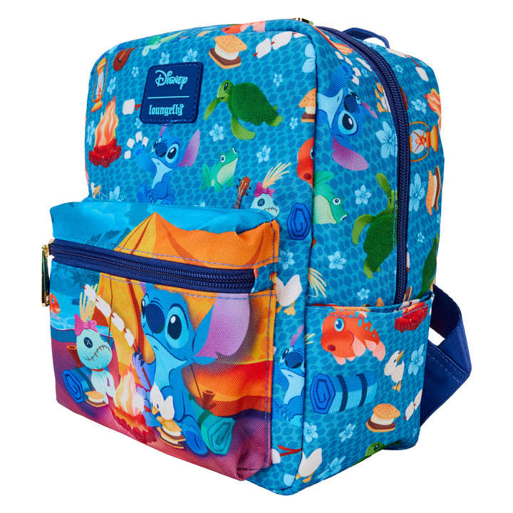 Loungefly Disney Lilo & Stitch Camping Cuties AOP Nylon Mini Backpack